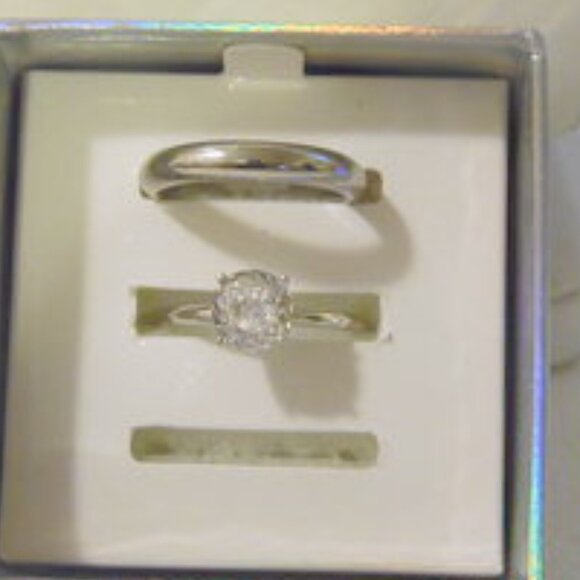 Radiance by Absolute Simulated Diamond Solitaire Ring & Wedding Band - Picture 3 of 5